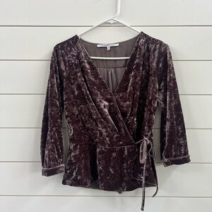 Collective Concepts Purple Wrap Blouse 3/4 Sleeve Tie Front